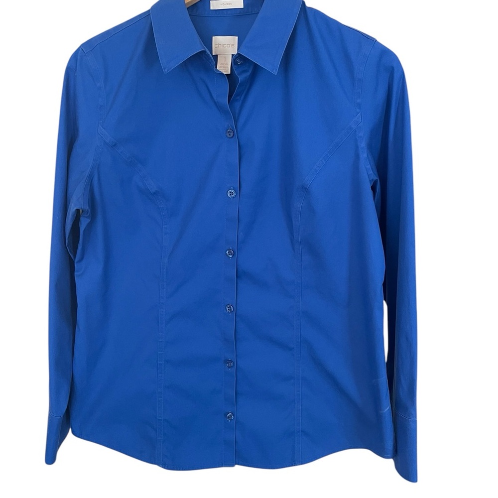 Chico's size 1 Size Medium Button-Up top/blouse,royal blue,Women’s